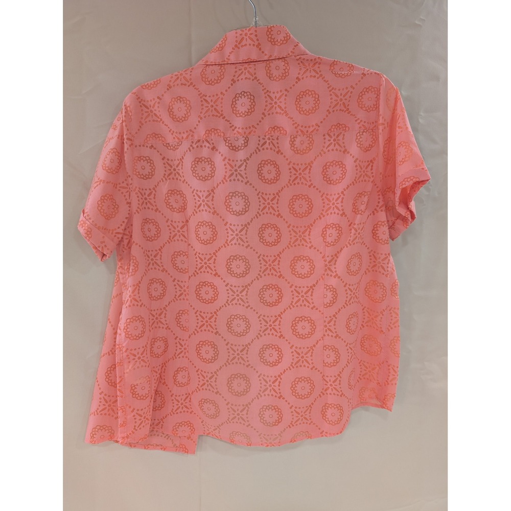 Alfred Dunner Floral Eyelet Button Up Shirt Top Coral Orange Size 10 - STAINED - Picture 3 of 4